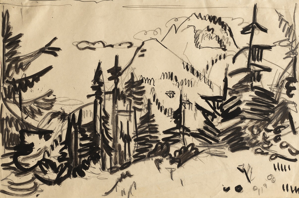 Ernst Ludwig Kirchner - Mountain Landscape with Fir Trees