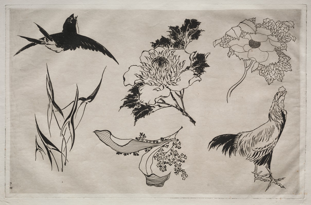 Félix Bracquemond - Dinner Service (Rousseau service); Swallow, Rooster and Flowers (no. 8)