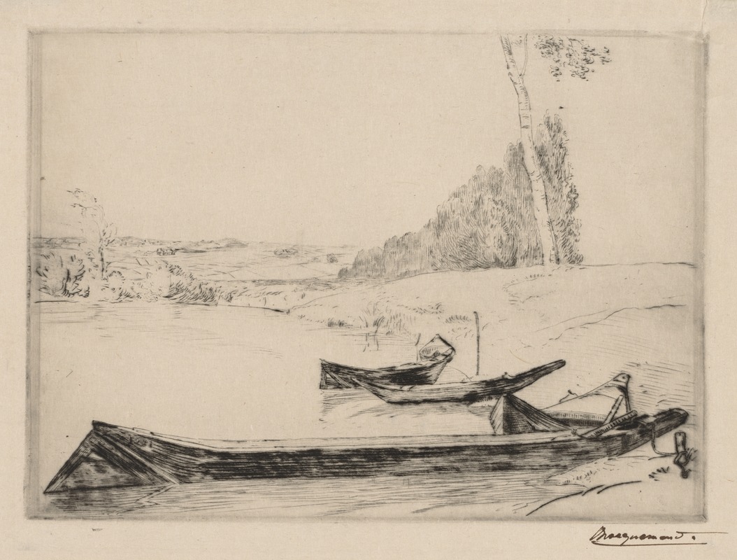 Félix Bracquemond - Small ferry-boats on the banks of the Seine