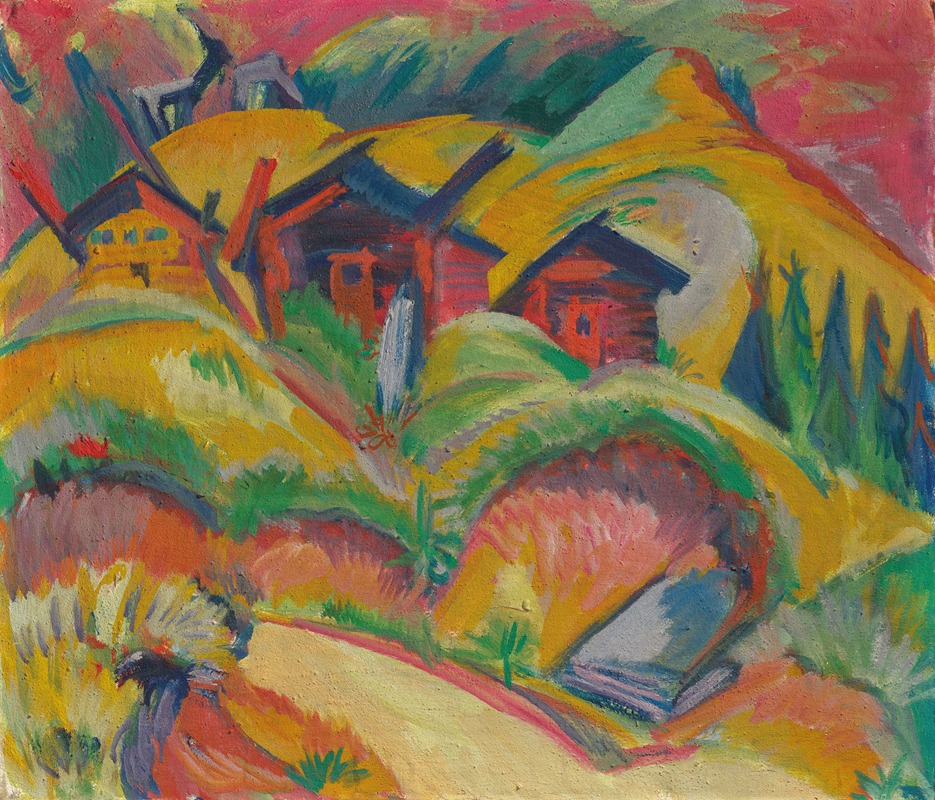 Ernst Ludwig Kirchner - Drei Hütten am Hügel, Rote Hütten