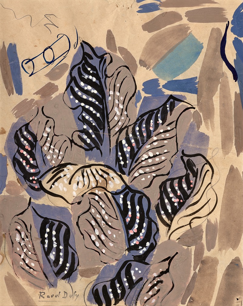 Raoul Dufy - Etude de feuilles en noir, rose et mastic