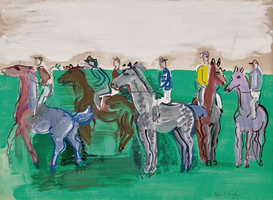 Raoul Dufy - Jockeys et chevaux avant le départ