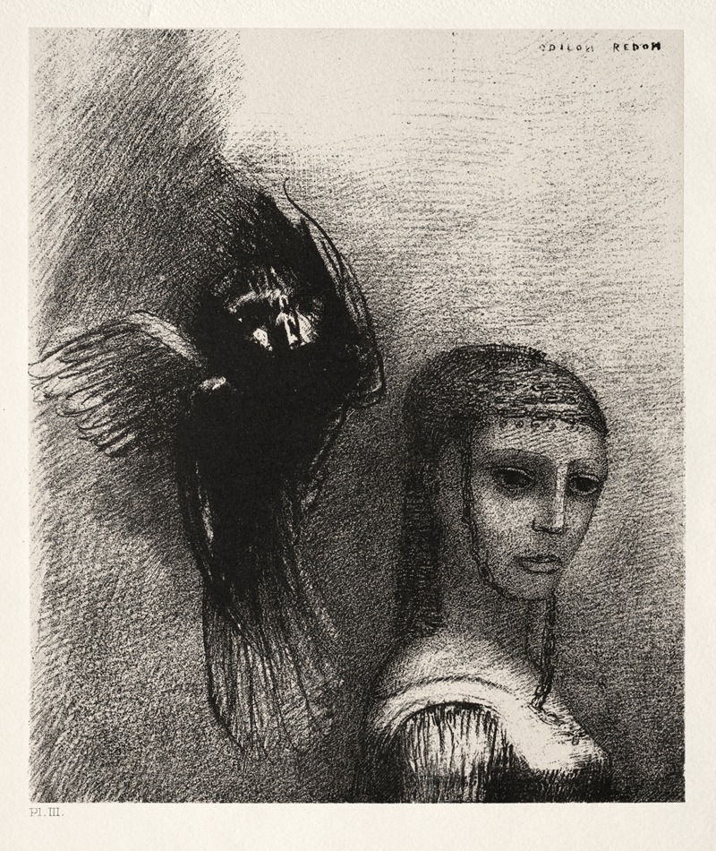 Odilon Redon - And a Large Bird, Descending from the Sky, Hurls Itself against the Topmost Point of Her Hair