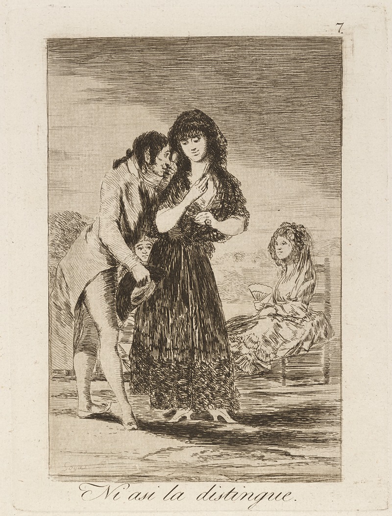 Francisco de Goya - Ni asi la distingue. (Even thus he cannot make her out.)