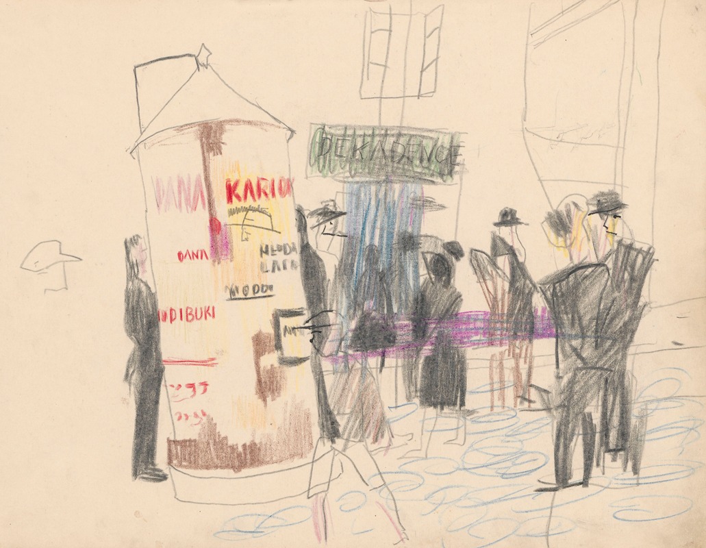 Stanisław Osostowicz - Street with an advertising column I (Kremenets)