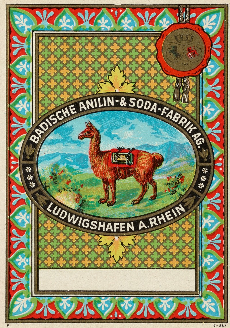 Badische Anilin & Soda-Fabrik - Badische Anilin & Soda-Fabrik dye label with alpaca