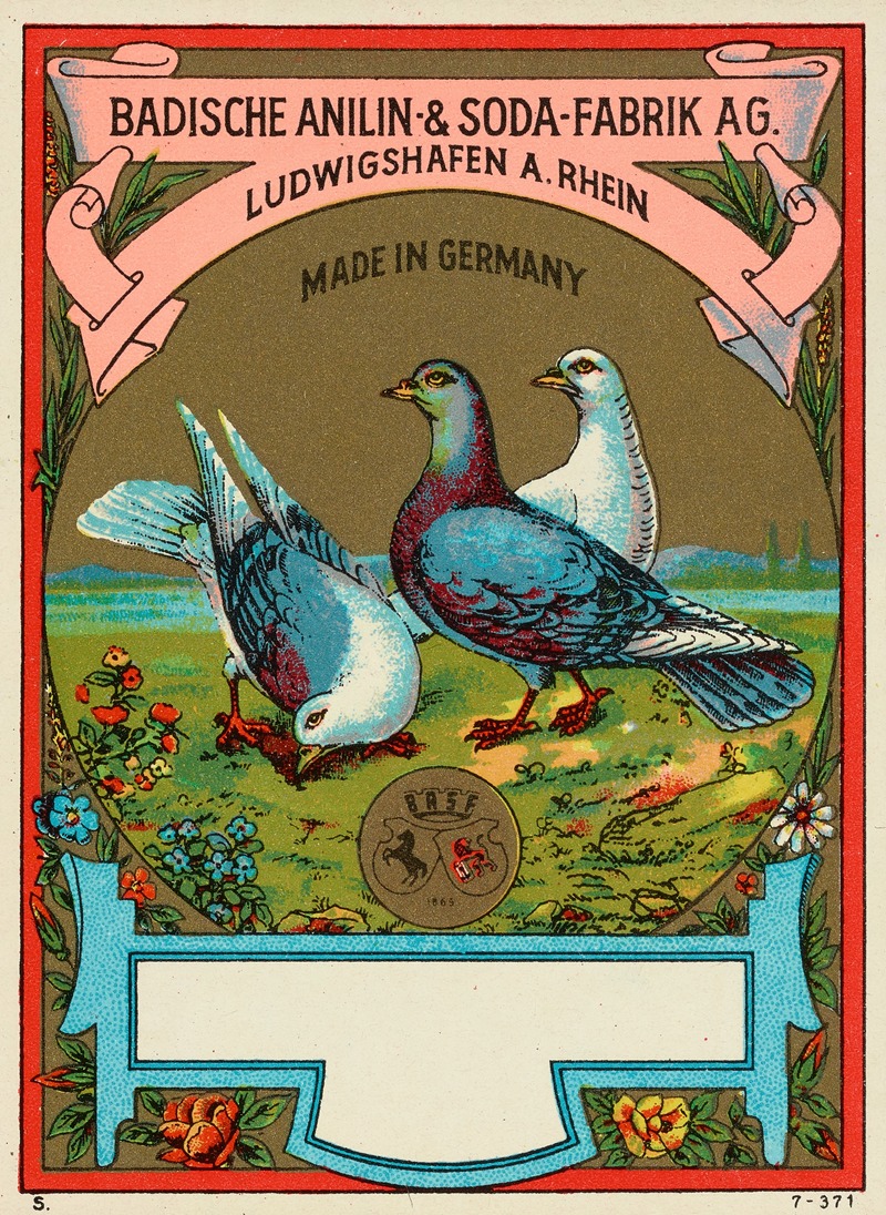 Badische Anilin & Soda-Fabrik - Badische Anilin & Soda-Fabrik dye label with pigeons