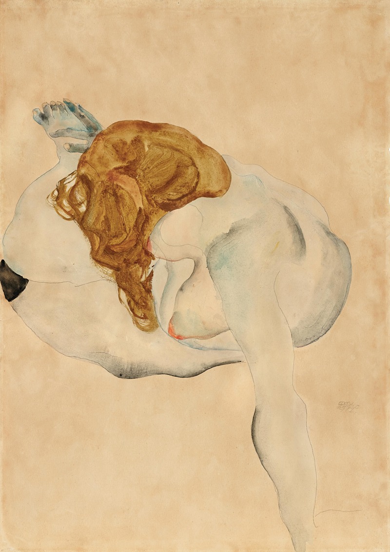 Egon Schiele - Weiblicher Akt auf ihren Arm gestützt (Female nude leaning on her arm)