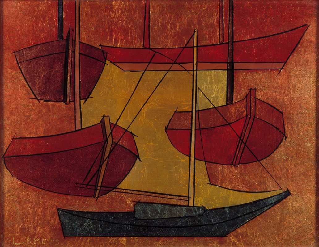 Léon Smets - Vissersschepen in een haven