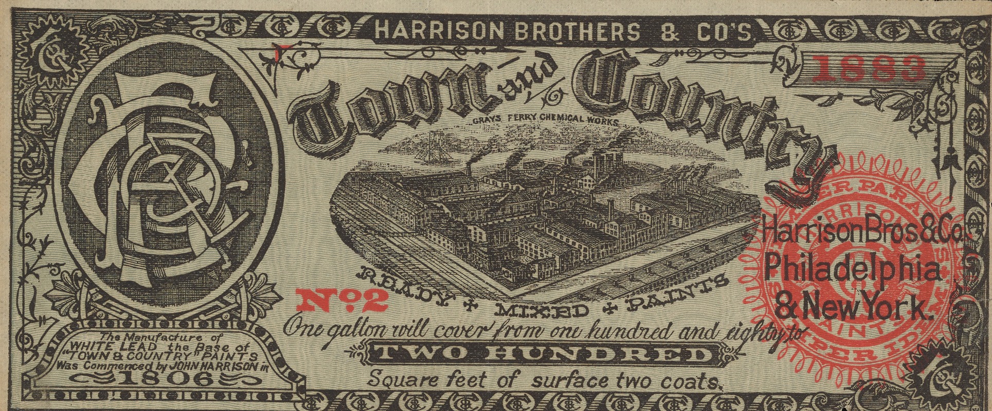 Harrison Bros. & Co. - Town and Country Ready Mixed Paints advertising note