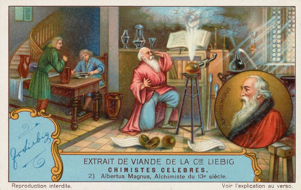 Liebig's Extract of Meat Company - Trade card for Extrait de Viande de la Cie Liebig with Albertus Magnus