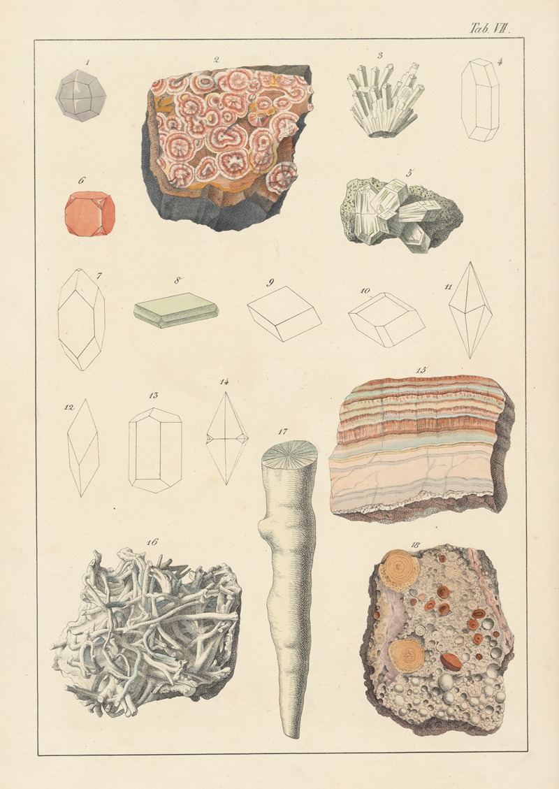 Johann Gottlob Kurr - Plate VII: Zeolitic Minerals, Carbonaceous Limestone