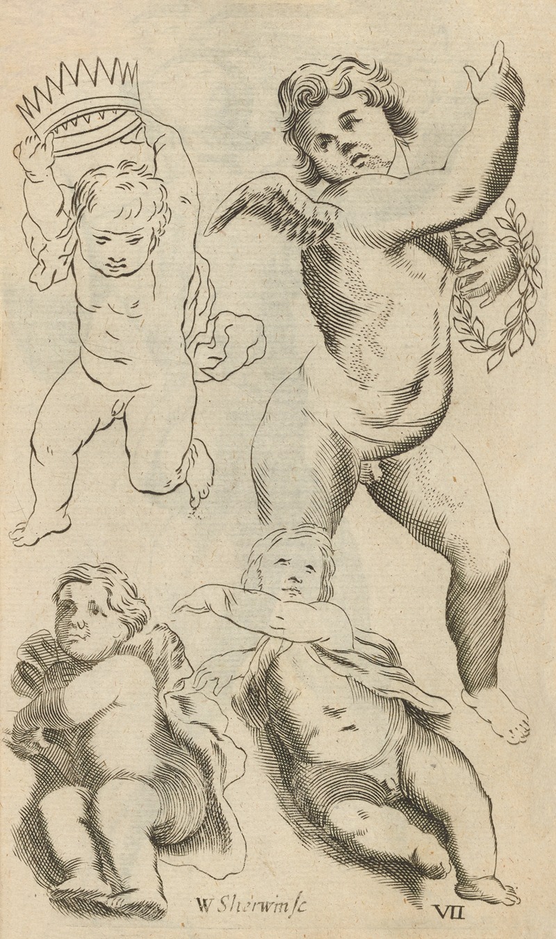 William Salmon - Plate VII: Artist study of babies and cherub