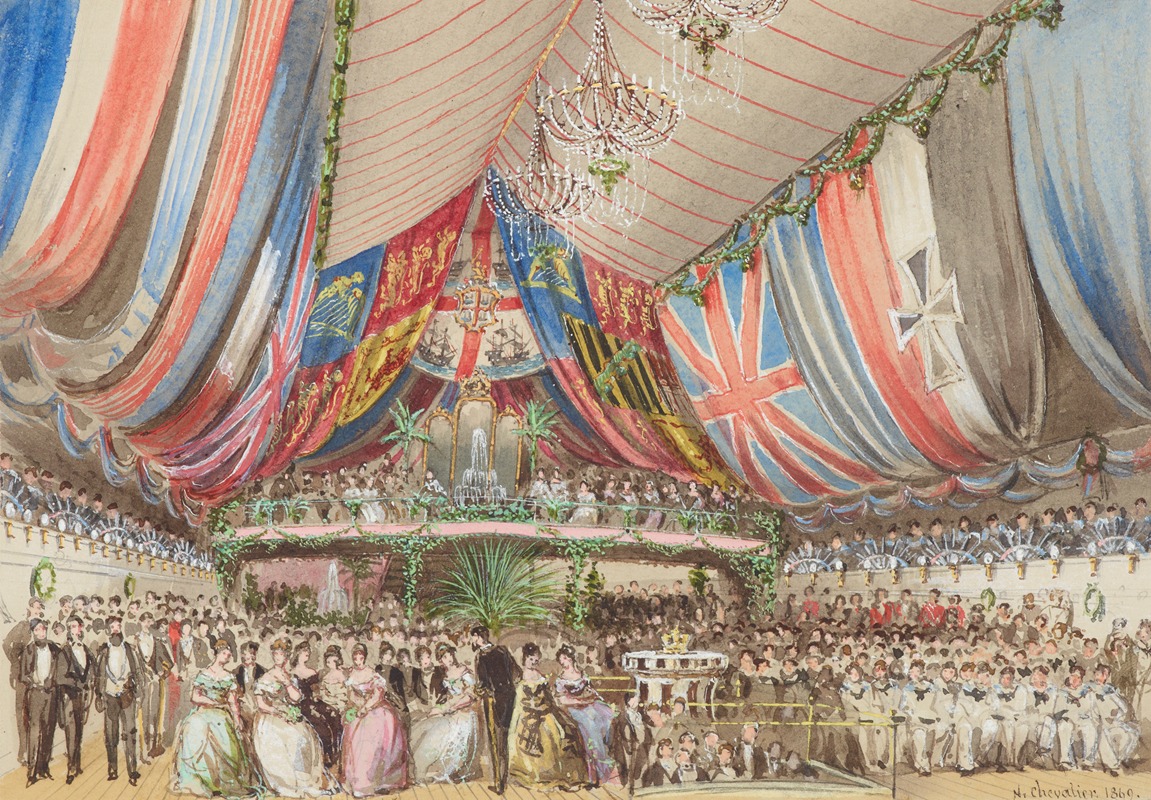 Nicholas Chevalier - Sketch of the performance played on board ‘HMS Galatea’ (the audience seen from the stage)