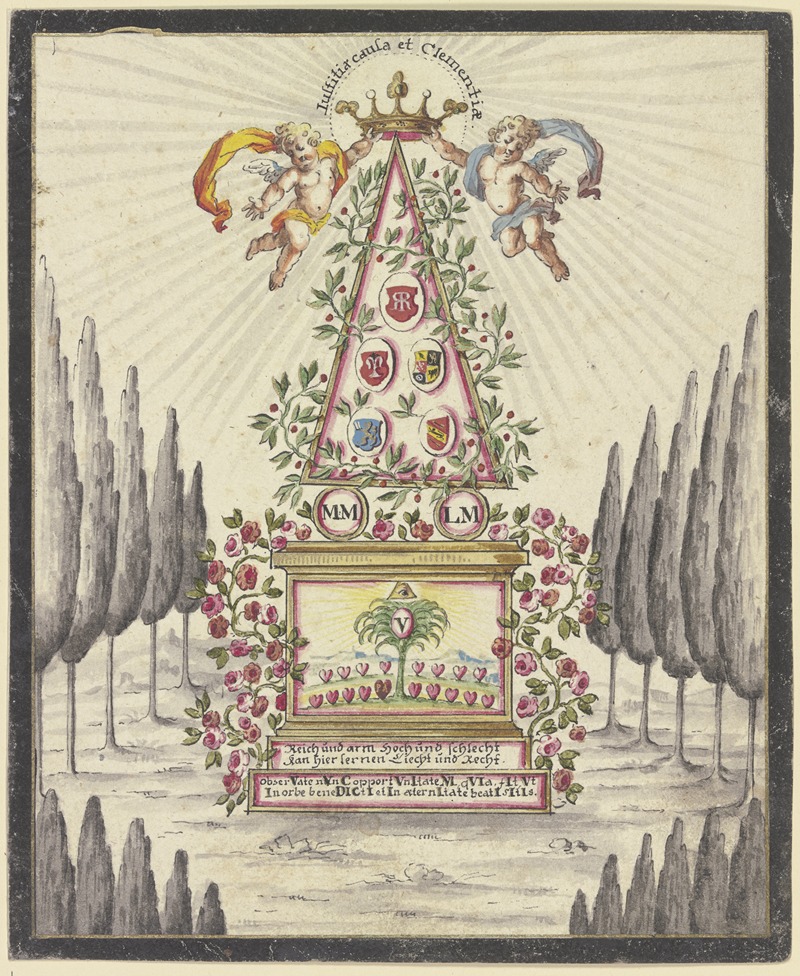 Johann Esaias Nilson - Allegorische Darstellung, Pyramide mit einem Altar