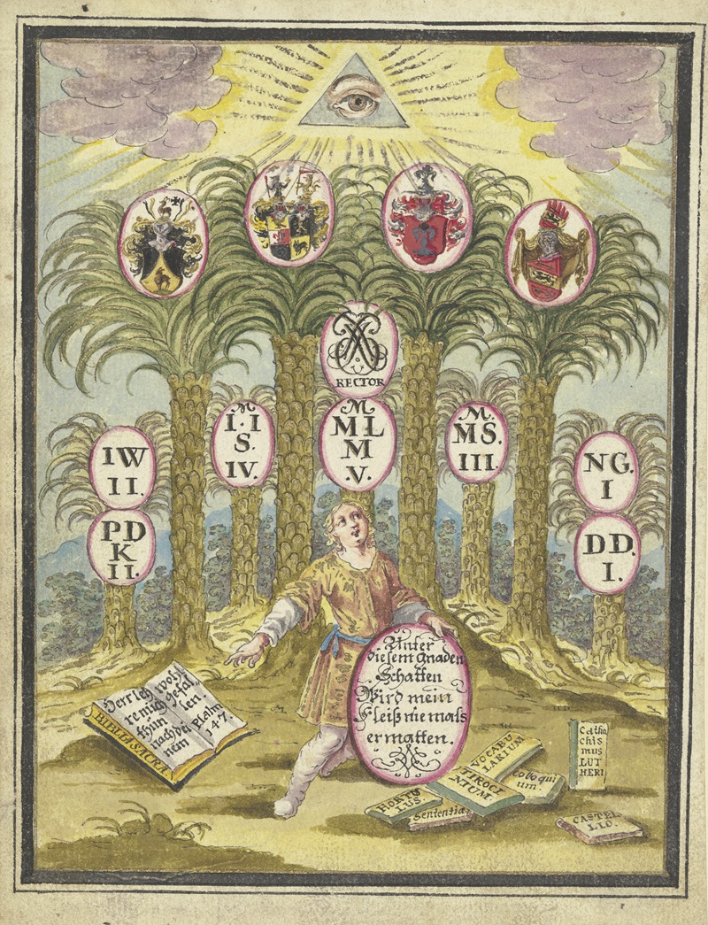 Johann Esaias Nilson - Knabe mit einem Schild unter Palmen