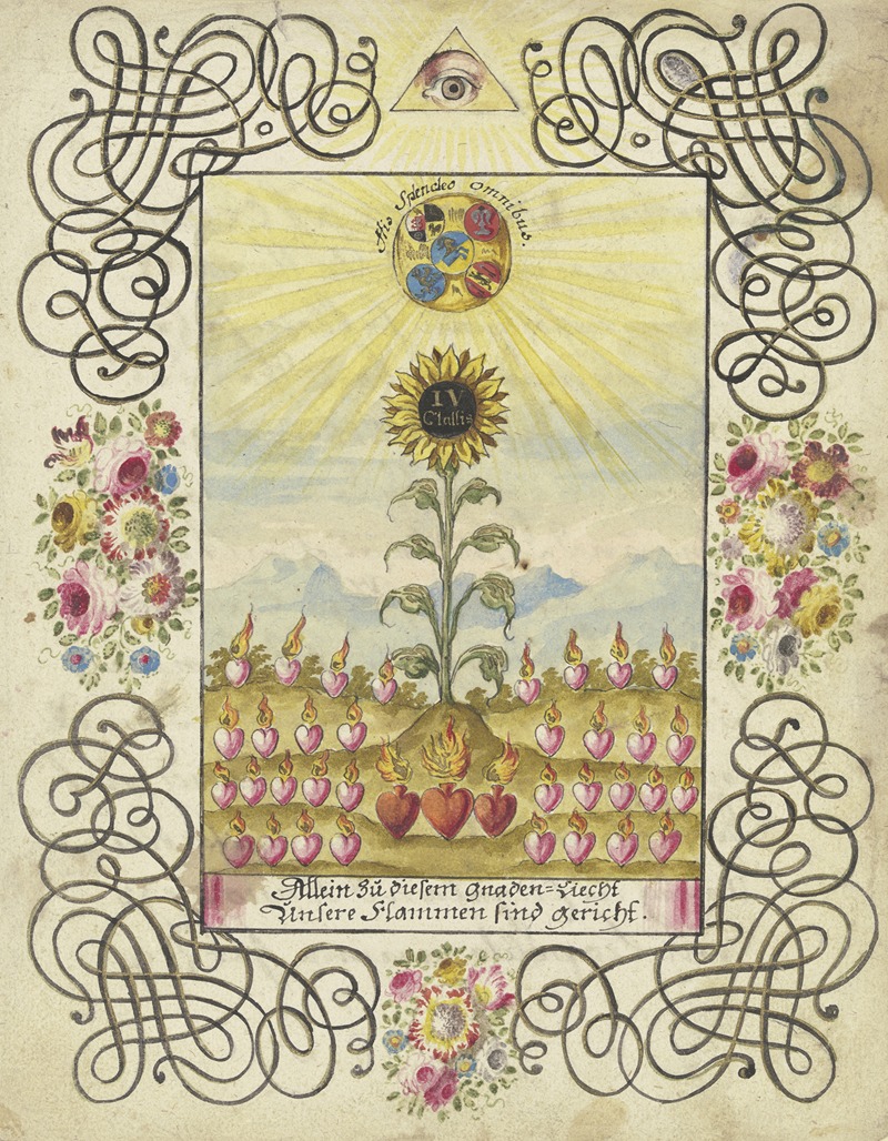 Johann Esaias Nilson - Sonnenblume mit Goldaufschrift