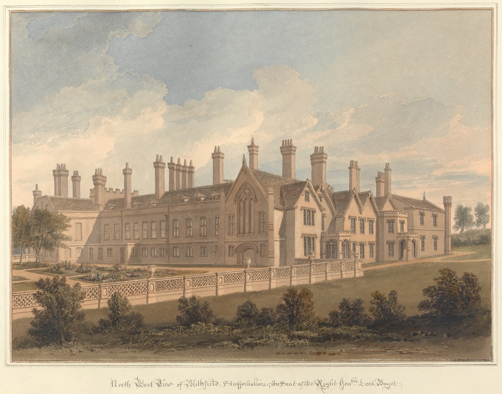 John Buckler - North West View of Blithfield: Staffordshire, the Seat of the Right Hon’ble, Lord Bagot