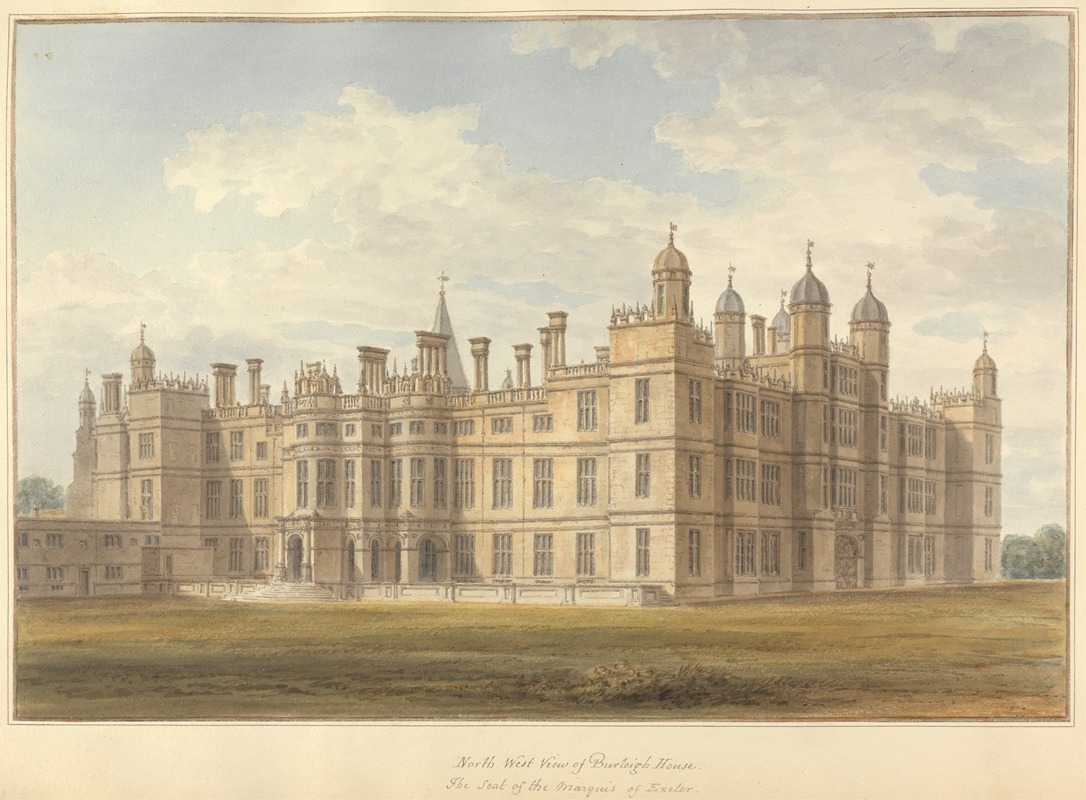 John Buckler - North West view of Burleigh House The Seat of the Marquis of Exeter