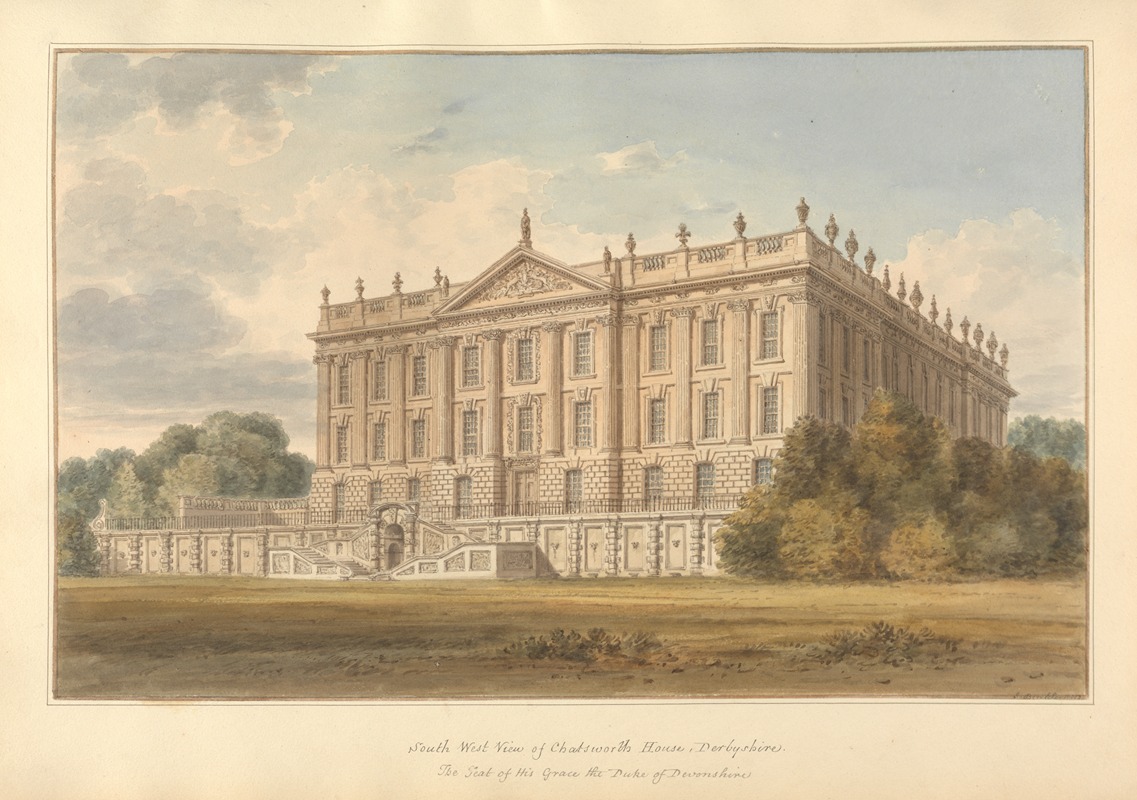 John Buckler - South West View of Chatsworth House Derbyshire the Seat of His Grace the Duke of Devonshire