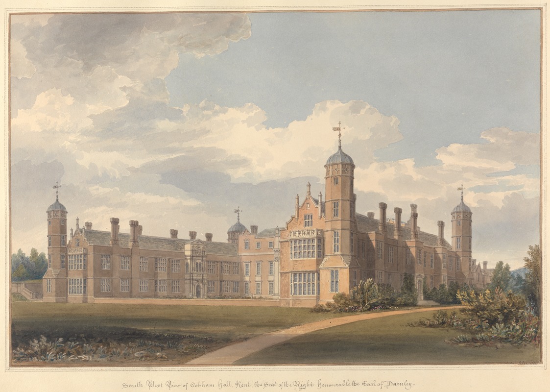 John Buckler - South West View of Cobham hall Kent, the Seat of the Right Honourable the Earl of Darnley