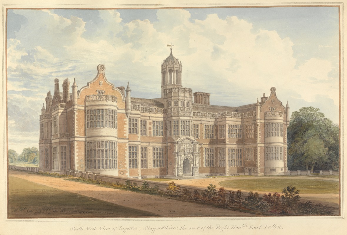 John Buckler - South West View of Ingestre, Staffordshire: the Seat of the Right Honourable Earl Talbot