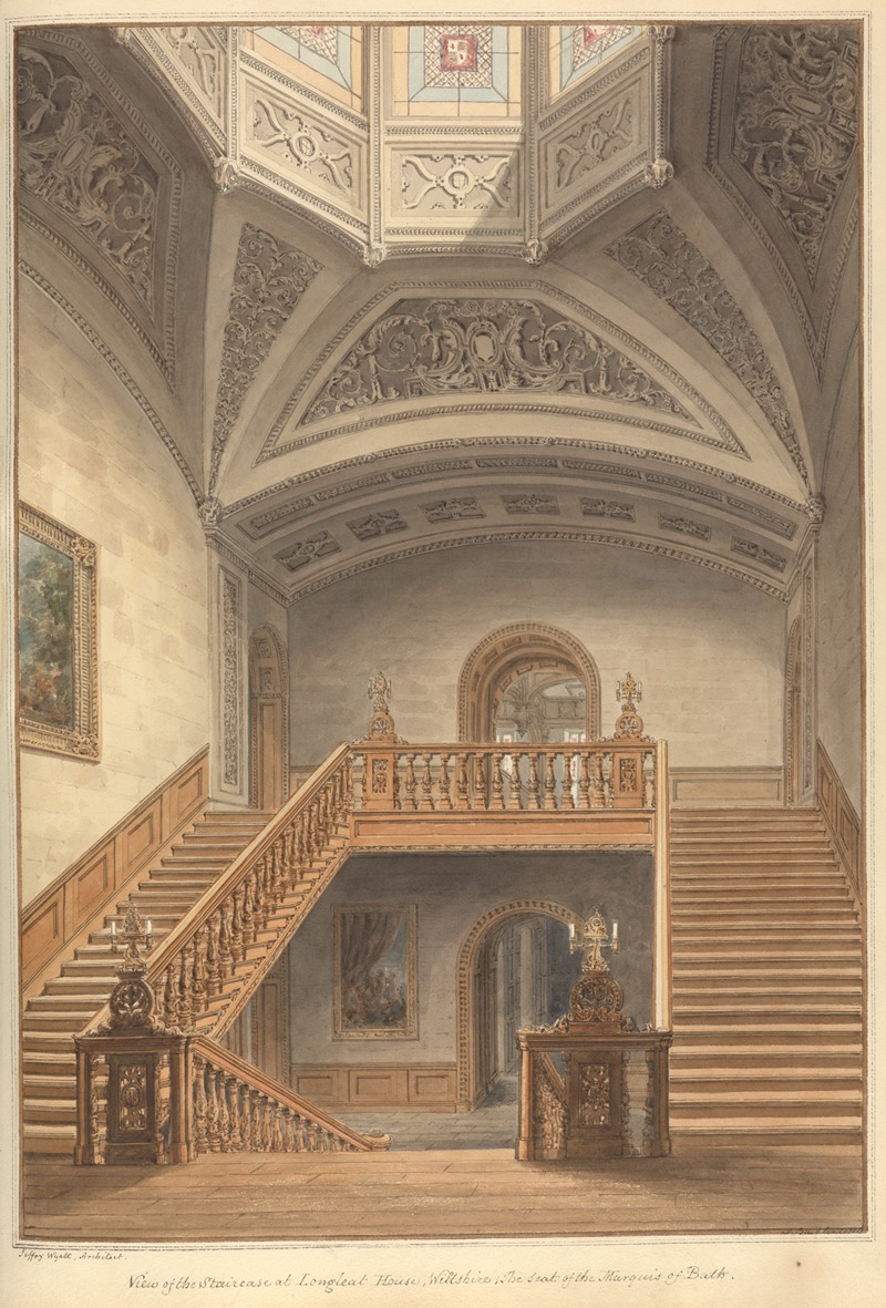 John Buckler - View of the Staircase at Longleat House, Wiltshire: the Seat of the Marquis of Bath