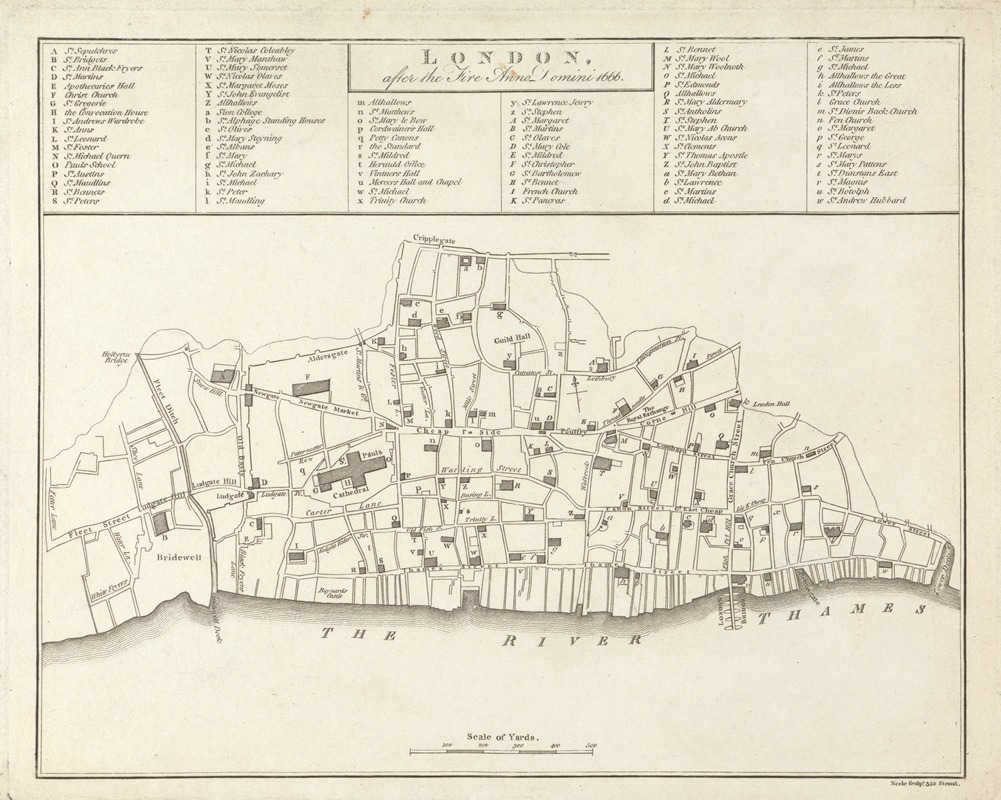 John Preston Neale - London after the Fire Anno Domini 1666 Plan