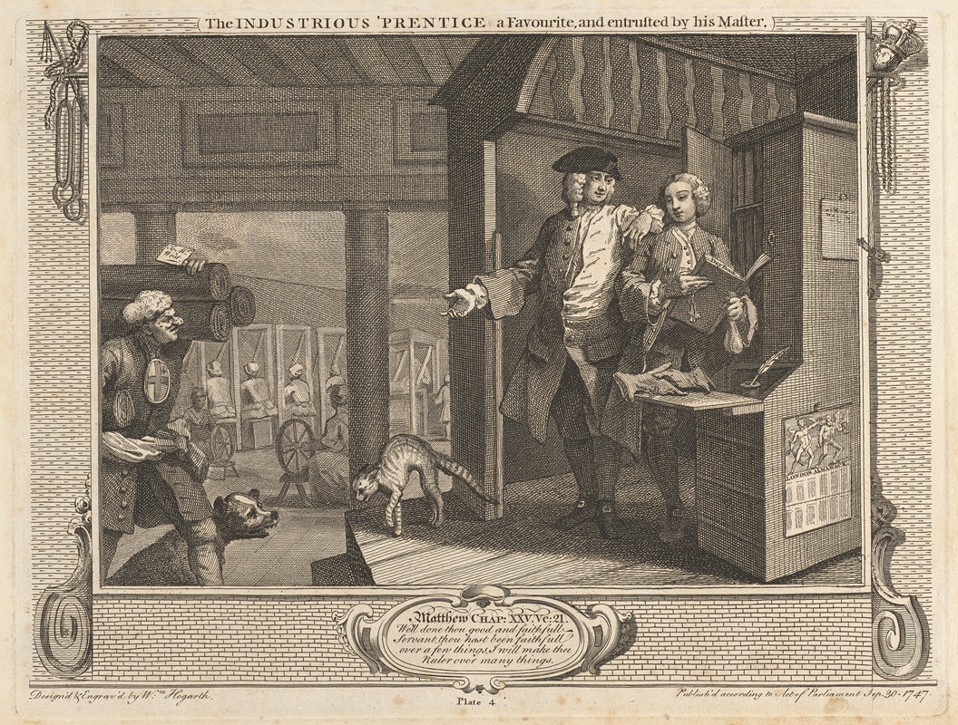 William Hogarth - Plate 4, The Industrious ‘Prentice a Favourite, and Entrusted by his Master