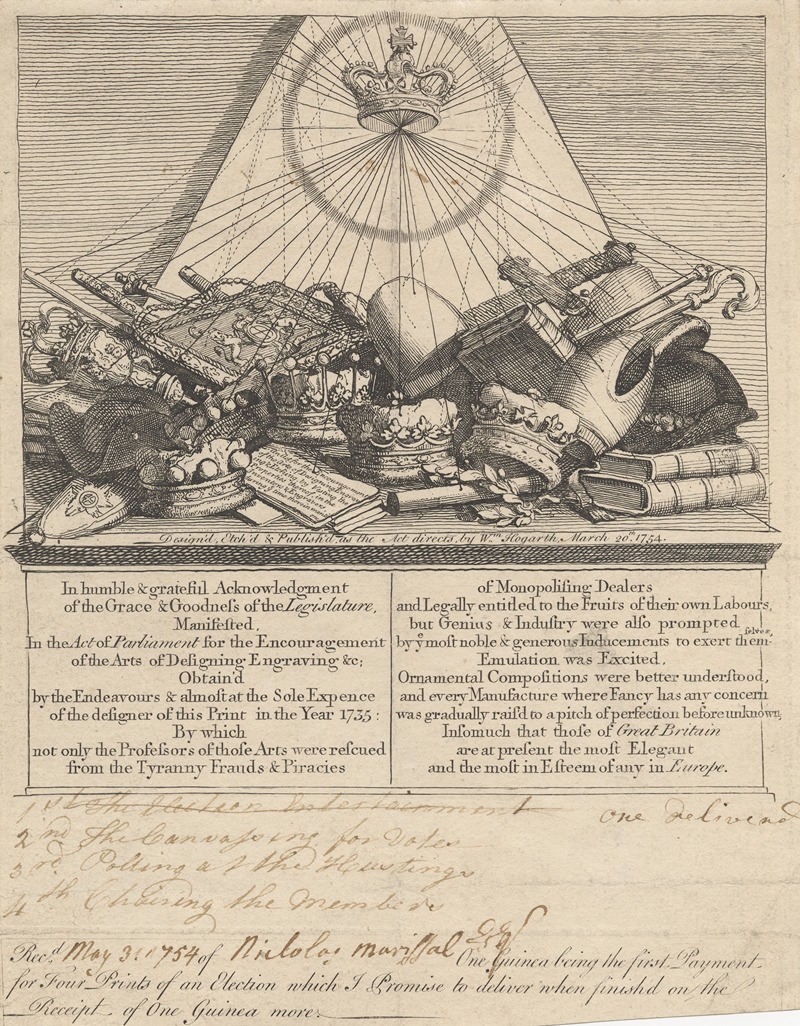 William Hogarth - Subscription Ticket for; ‘Four Prints of an Election’