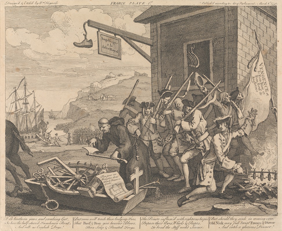 William Hogarth - The Invasion, Plate I; France