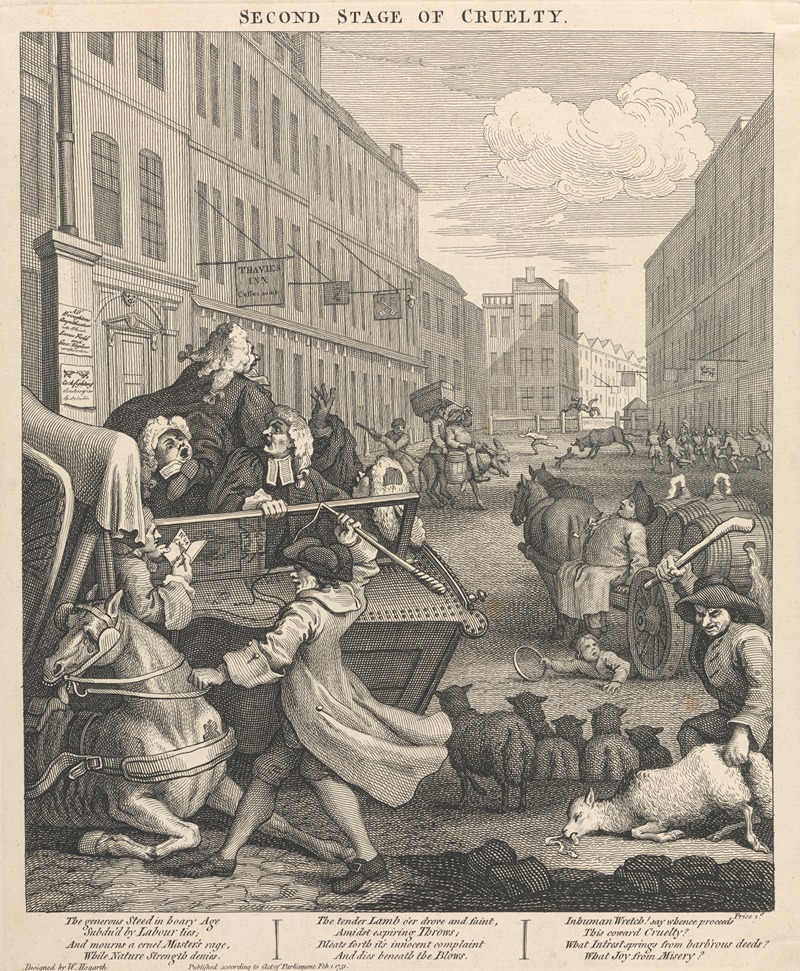 William Hogarth - The Second Stage of Cruelty; Second, Coachman Beating a Fallen Horse