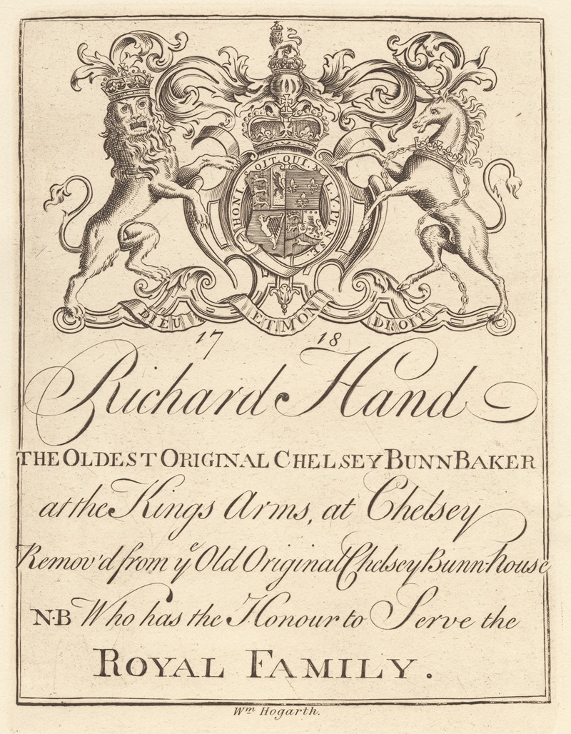 William Hogarth - Trade Sheet for; Richard Hand, The Oldest Original Chelsey Bunn Baker at the King’s Arms Chelsey