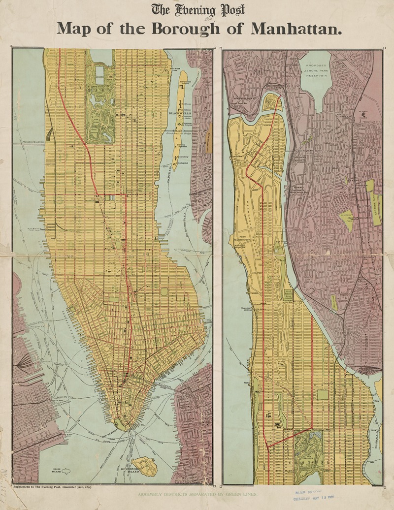 Evening Post - Map of the borough of Manhattan