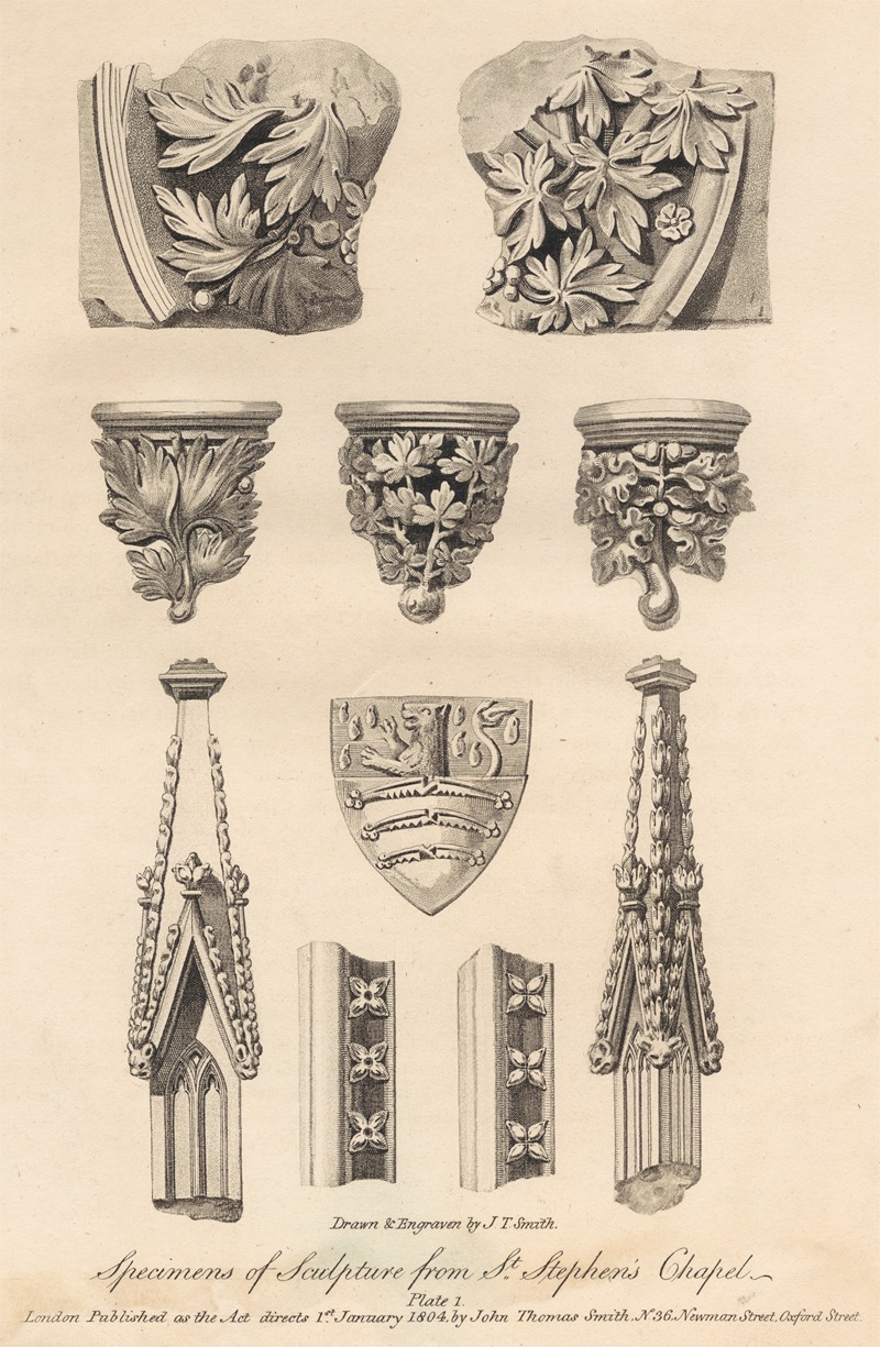 John Thomas Smith - Specimens of Sculpture from St. Stephen’s Chapel – Plate I