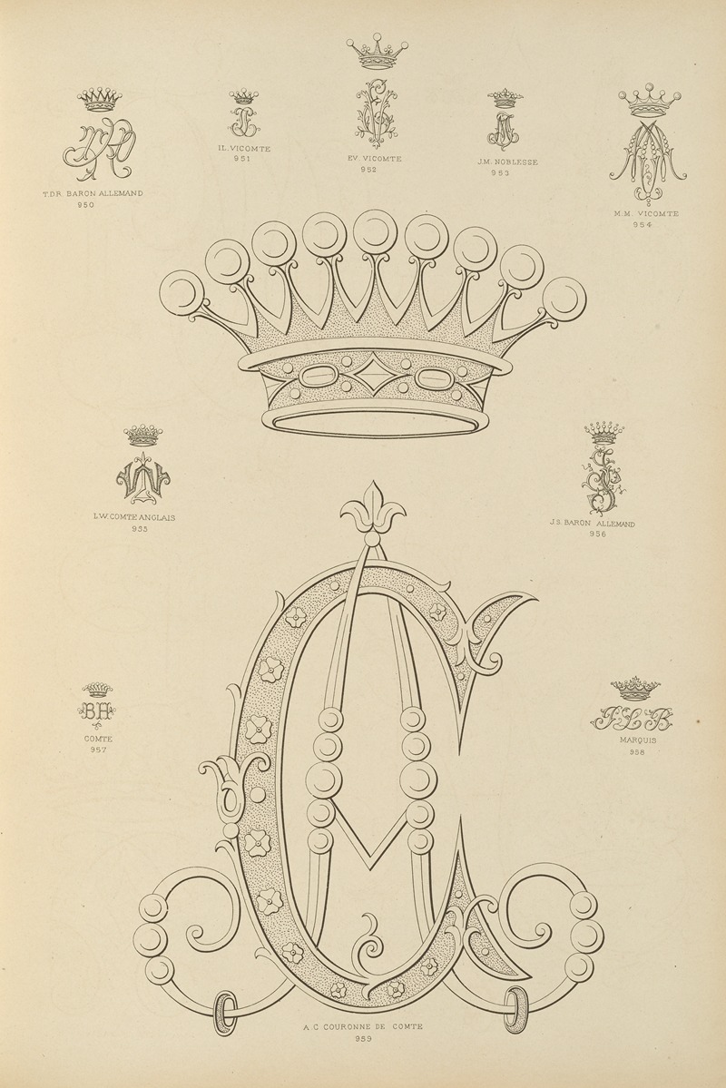 Ch Crouvezier - Album de chiffres & monogrammes couronnes de noblesse, françaises et etrangères Pl.087