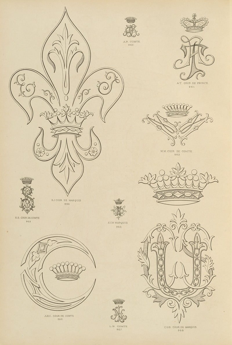 Ch Crouvezier - Album de chiffres & monogrammes couronnes de noblesse, françaises et etrangères Pl.088