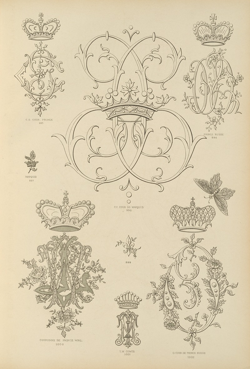 Ch Crouvezier - Album de chiffres & monogrammes couronnes de noblesse, françaises et etrangères Pl.093