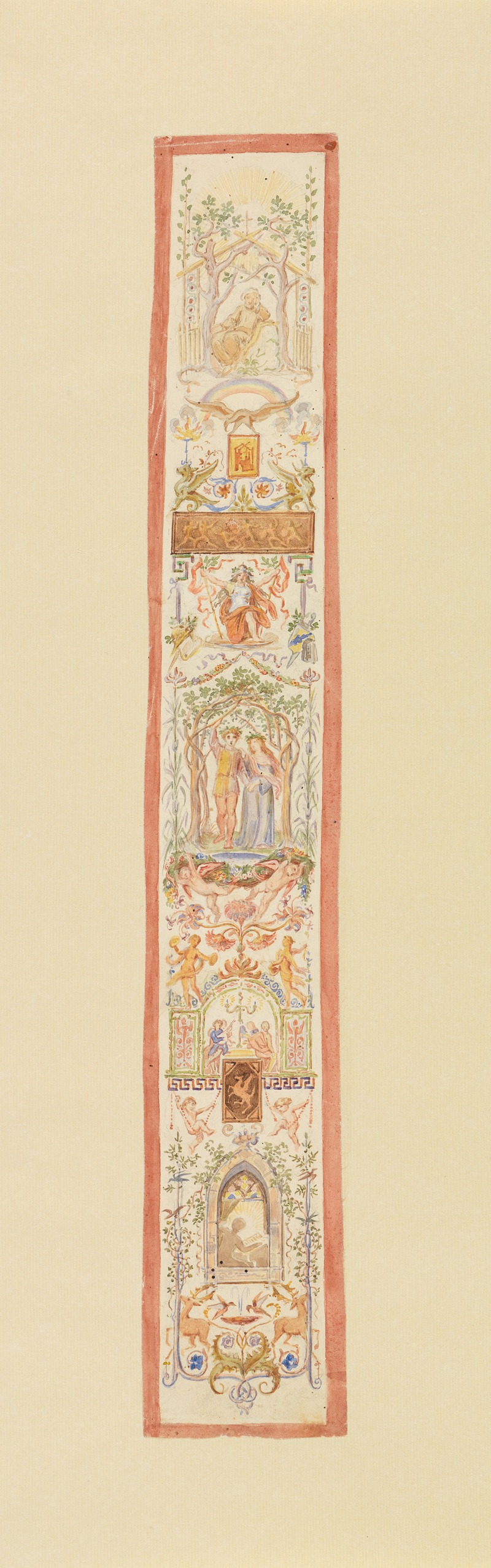Moritz von Schwind - Entwurf mit vegetabilischen Ornamenten und figürlichen Szenen für eine Wanddekoration