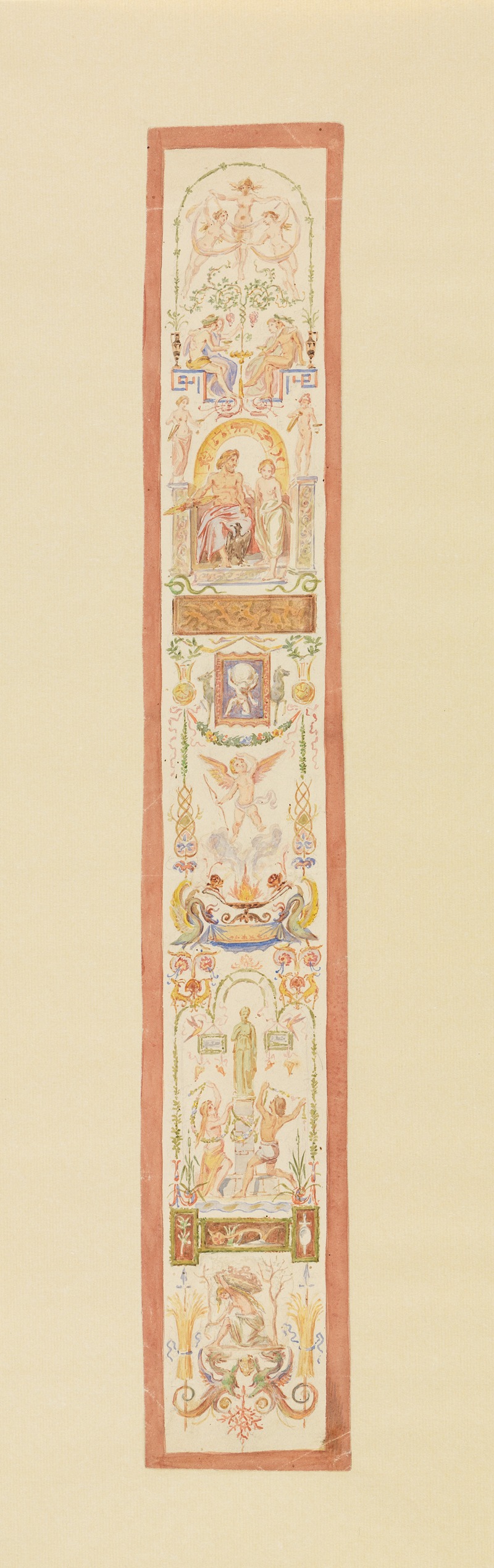 Moritz von Schwind - Entwurf mit vegetabilischen Ornamenten und figürlichen Szenen für eine Wanddekoration