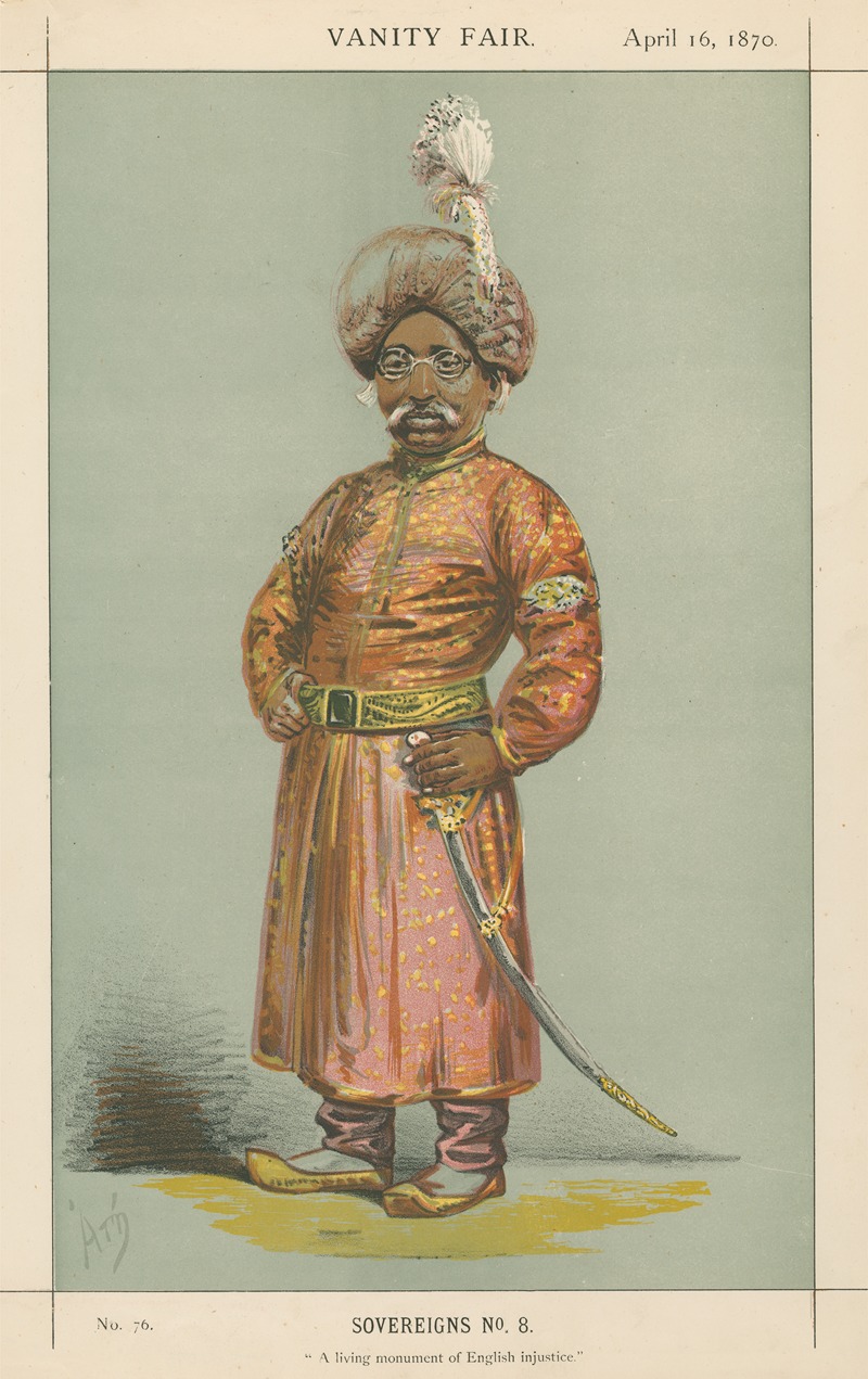 Alfred Thompson - Vanity Fair: Royalty; ‘A Living Monument of English Injustice’, The Nawab Nazim of Bengal, Behar and Orissa, April 16, 1870