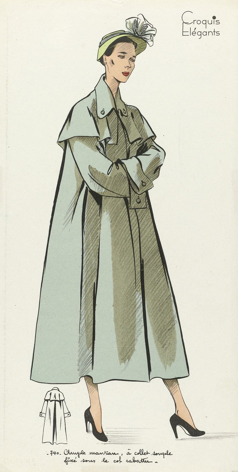 Anonymous - Croquis Elégants, ca. 1949-1950, No. 740 ; Ample manteau