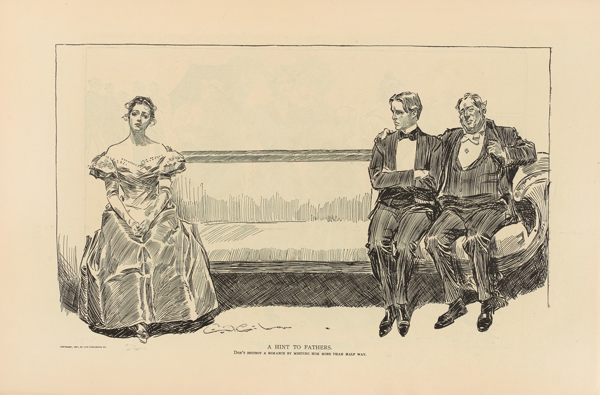 Charles Dana Gibson - A hint to fathers. Don’t destroy a romance by meeting him more than half way