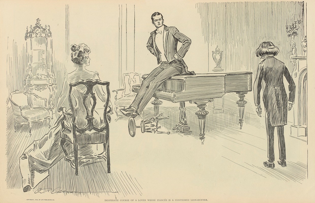 Charles Dana Gibson - Desperate course of a lover whose fiancee is a confirmed lion-hunter
