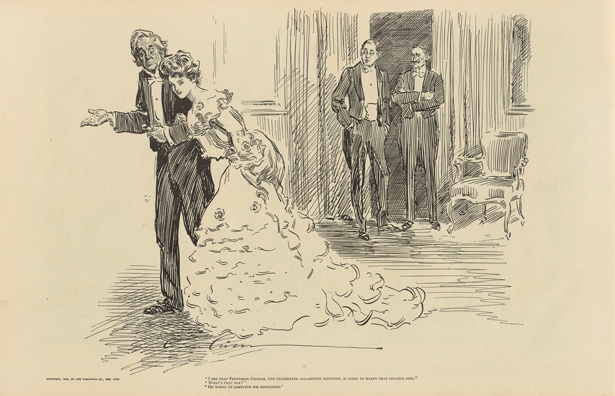 Charles Dana Gibson - I see that professor gigham, the celebrated all-around scientist, is going to marry that college girl