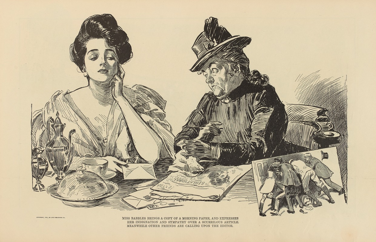 Charles Dana Gibson - Miss Babbles brings a copy of a morning paper