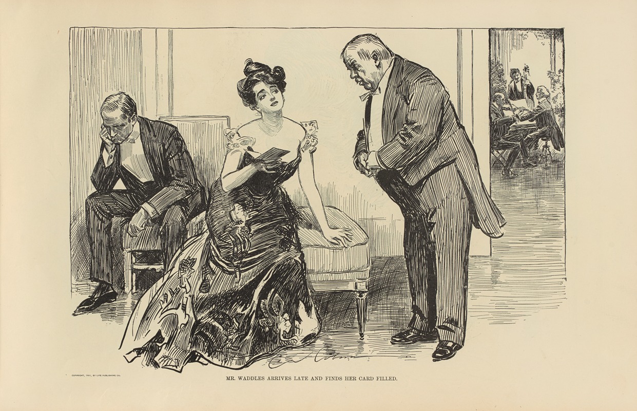 Charles Dana Gibson - Mr. Waddles arrives late and finds her card filled