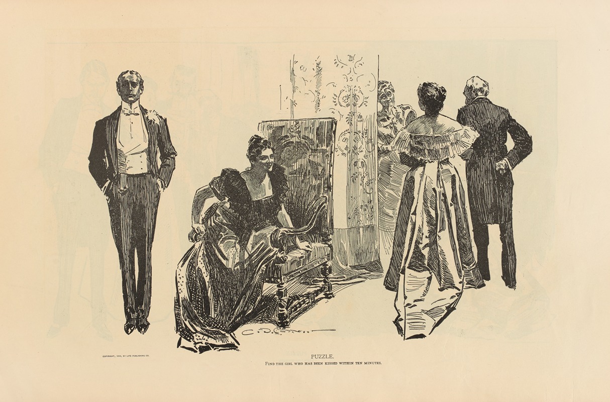 Charles Dana Gibson - Puzzle. Find the girl who has been kissed within ten minutes