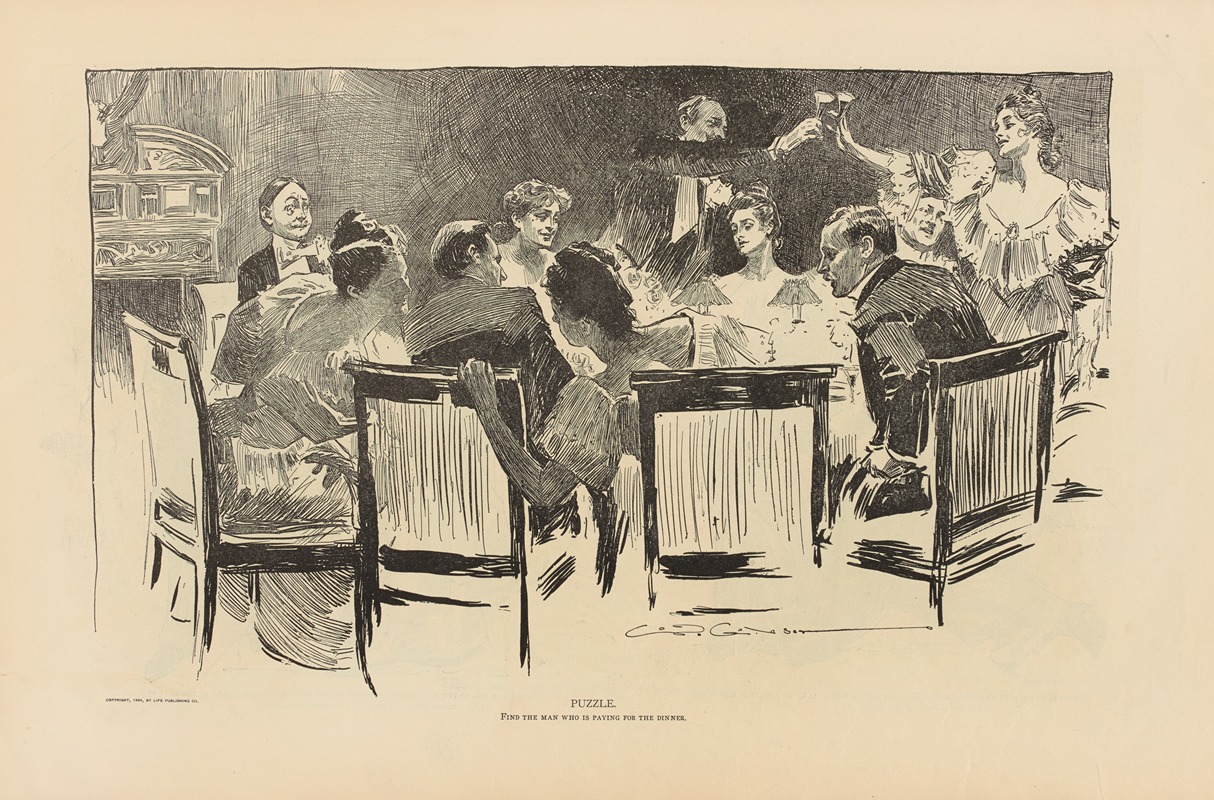 Charles Dana Gibson - Puzzle. Find the man who is paying for the dinner
