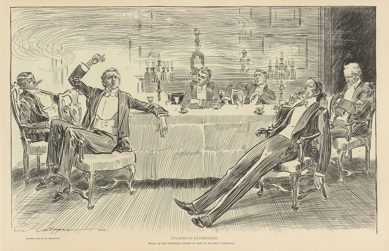 Charles Dana Gibson - Studies in expression, while an old gentleman listens…